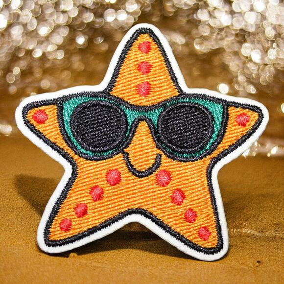 Starfish Sunglasses Beach Sun Vacation Clothing Iron On Patch Decal Embroidery - Picture 1 of 2